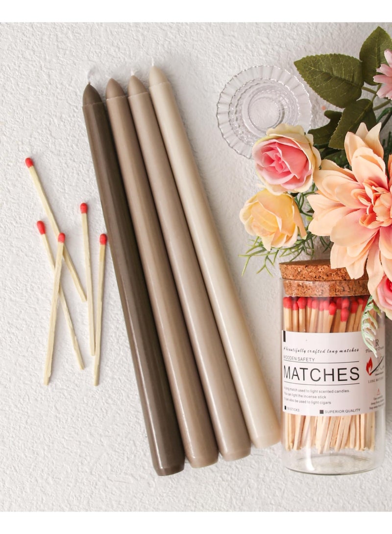 شموع مدببة مقاس 10 بوصات، لون بني، مجموعة من 12 شمعة طويلة مدببة بدون رائحة، بدون تنقيط، بدون دخان، مناسبة لحفلات الزفاف وديكور المنزل والعشاء، سلسلة ألوان طبيعية - Image 3