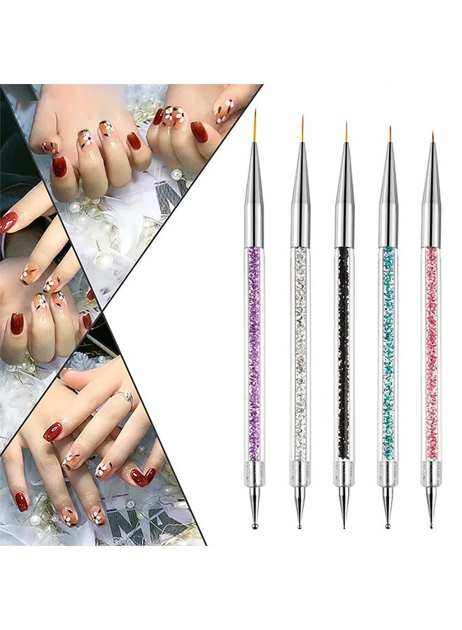 JS 5 Pcs Double Ended Nail Art Brushes, Nail Art Pen, Dotting Tools Set, Liner Brush for Home DIY and Salon with Shiny Handles - Image 4
