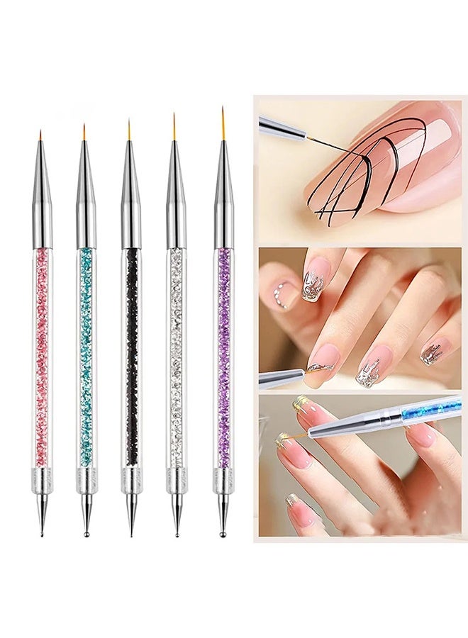 JS 5 Pcs Double Ended Nail Art Brushes, Nail Art Pen, Dotting Tools Set, Liner Brush for Home DIY and Salon with Shiny Handles - Image 3
