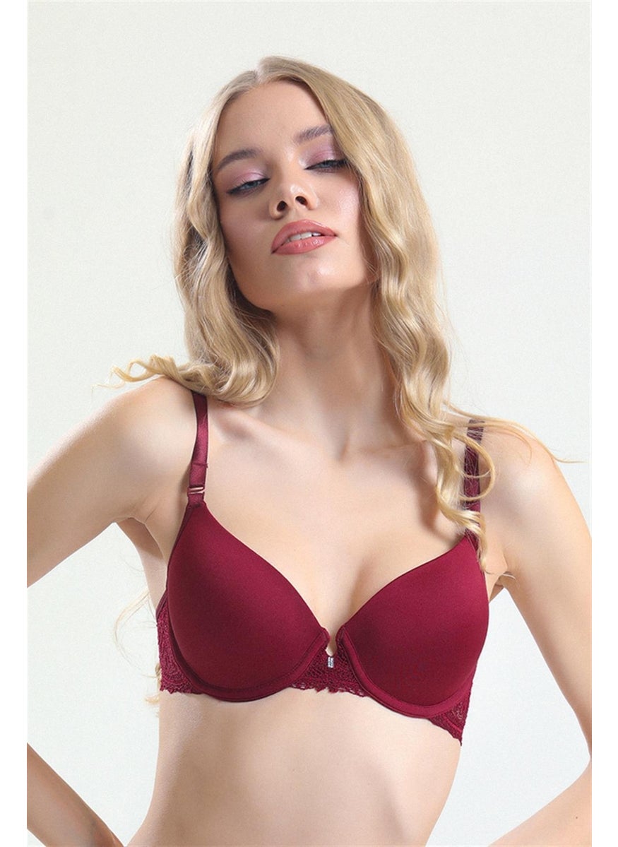 Magic Form 4520 Women's Padded Lace Bra-Claret Red  - Image 1