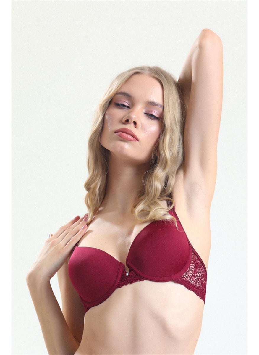 Magic Form 4520 Women's Padded Lace Bra-Claret Red  - Image 2