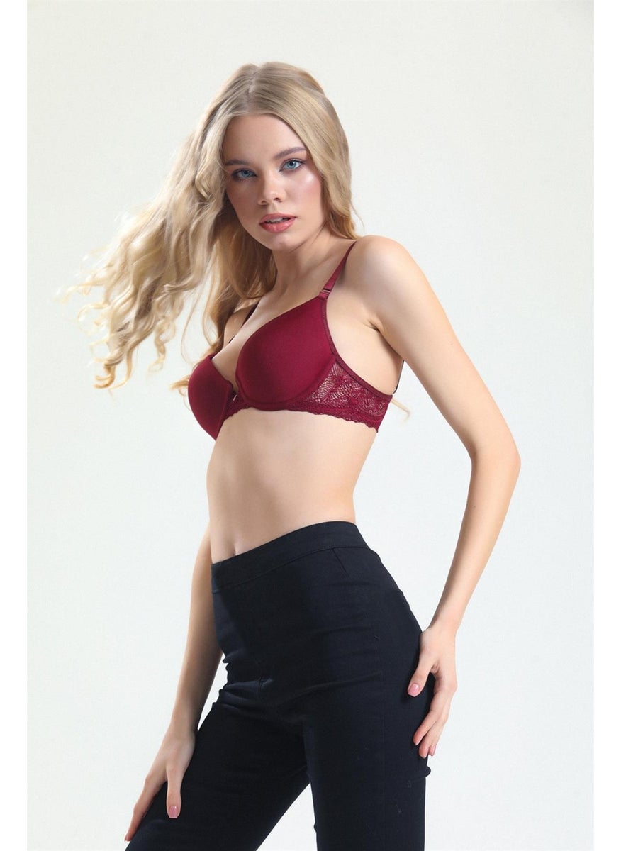 Magic Form 4520 Women's Padded Lace Bra-Claret Red  - Image 4
