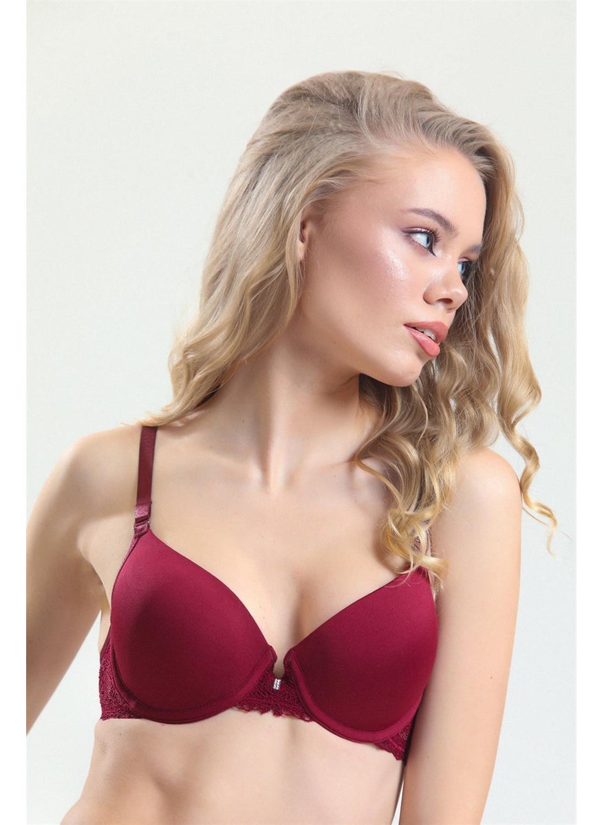 Magic Form 4520 Women's Padded Lace Bra-Claret Red  - Image 3