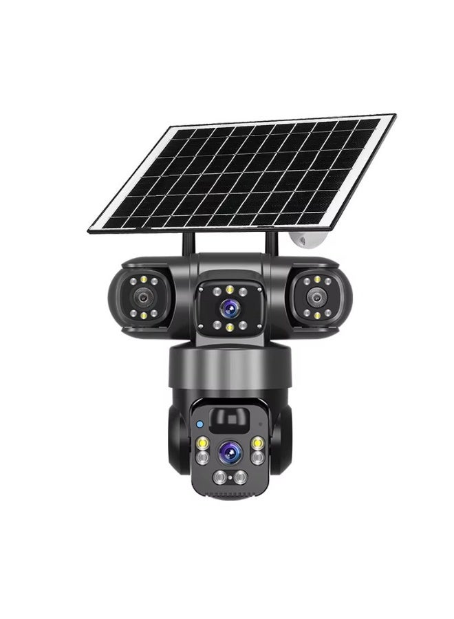 Solar-Powered Surveillance Camera with Triple Lens, 3-View Display, Rating, 4G Remote Monitoring for Home Use, 6MP HD Night Vision, Supports Infrared/Full Color/Smart Modes, Outdoor Security, Sleek Surveillance, Sturdy Mounting, Infrared Camera, Homeowners