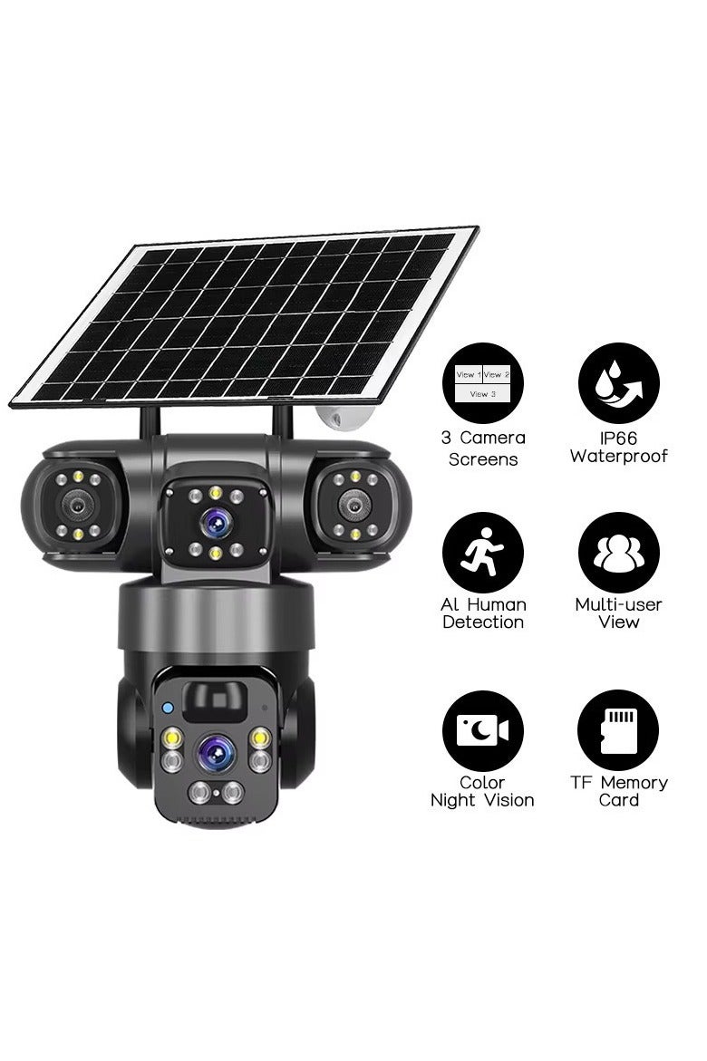 Generic Solar-Powered Surveillance Camera with Triple Lens, 3-View Display, Rating, 4G Remote Monitoring for Home Use, 6MP HD Night Vision, Supports Infrared/Full Color/Smart Modes, Outdoor Security, Sleek Surveillance, Sturdy Mounting, Infrared Camera, Homeowners - Image 3