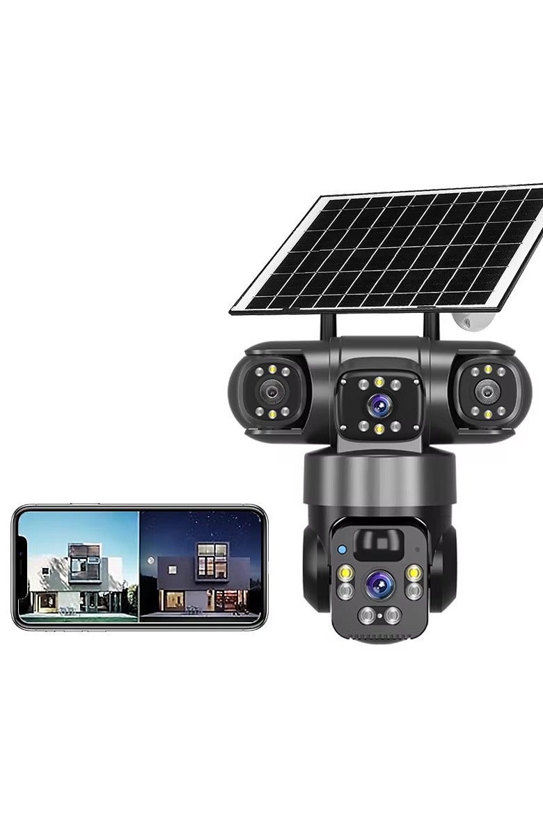 Generic Solar-Powered Surveillance Camera with Triple Lens, 3-View Display, Rating, 4G Remote Monitoring for Home Use, 6MP HD Night Vision, Supports Infrared/Full Color/Smart Modes, Outdoor Security, Sleek Surveillance, Sturdy Mounting, Infrared Camera, Homeowners - Image 2