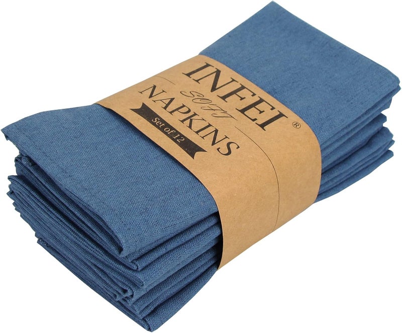 INFEI Solid Color Polyester Linen Blended Thin Dinner Cloth Napkins - Set of 12 (40 x 40 cm) - for Events & Home Use (Aegean) - Image 1