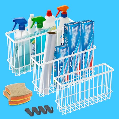 FHJP Cabinet Door Organizer 3Pcs Foil and Plastic Wrap Organizer with 2 Sponges Cabinet Door Storage with 3 Caddy Adhesive for Aluminum Foil Plastic Wrap Wool Dryer Balls WhiteSmall Medium Large - Image 1