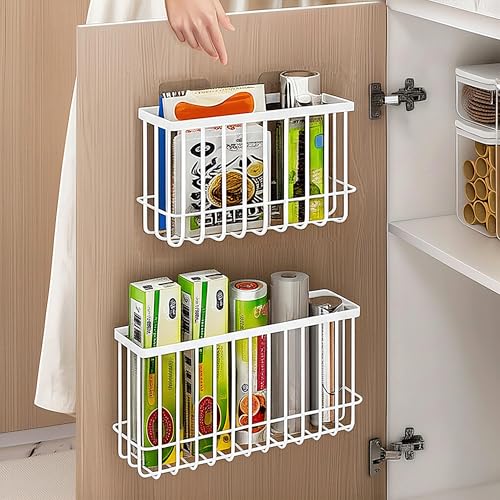 FHJP Cabinet Door Organizer 3Pcs Foil and Plastic Wrap Organizer with 2 Sponges Cabinet Door Storage with 3 Caddy Adhesive for Aluminum Foil Plastic Wrap Wool Dryer Balls WhiteSmall Medium Large - Image 3