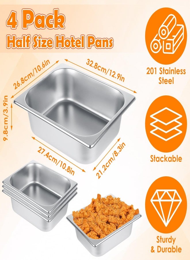 QTLCOHD 4 Pack 1/2 Half Size Hotel Pan with Lids, 4 Inch Deep Steam Table Pan with Lid, 12.8 x 10.4 Inch Stainless Steel Pans for Home, Party, Hotel, Buffet - Image 2