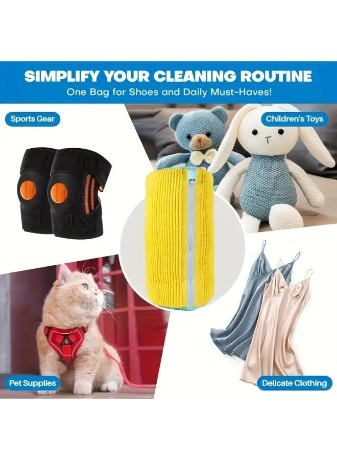 Shoe Washing Machine Bag – 360° Deep Clean Sneaker Laundry Bag with Auto-Lock Zipper, Reusable Chenille Fabric for Sports, Tennis & Casual Shoes, Protects from Scratches, Deformation & Fading, Yellow - Image 5