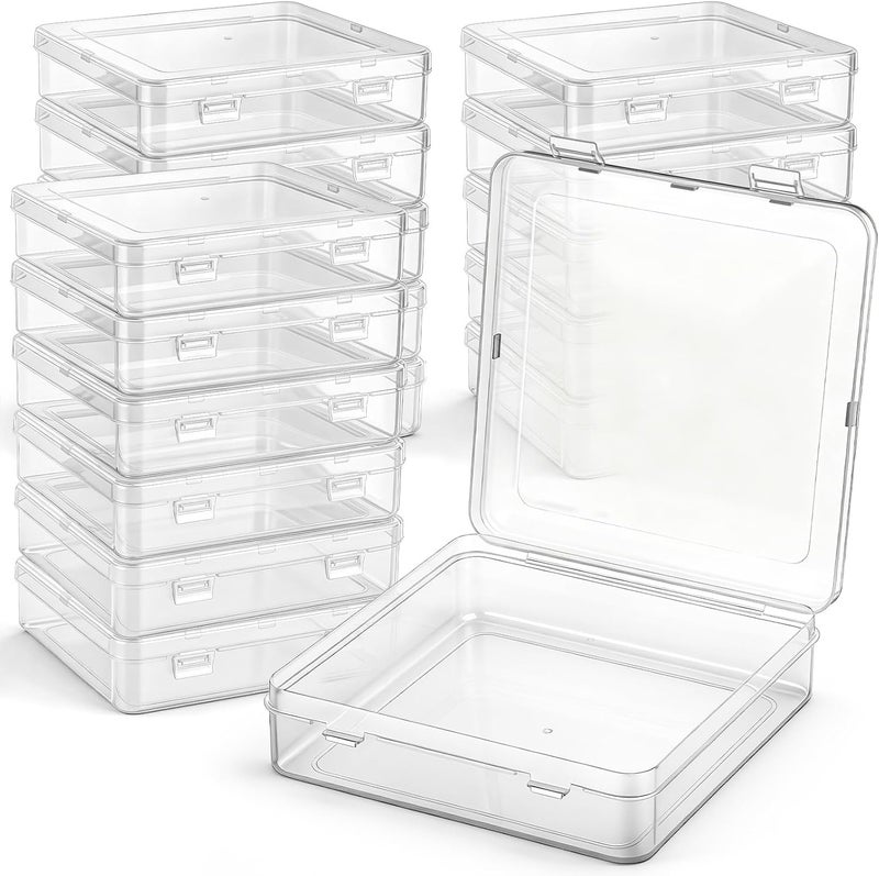 Jetec 18 Pieces Mini Plastic Clear Beads Storage Containers Box for Collecting Small Items, Beads, Jewelry, Business Cards, Game Pieces, Crafts (5.9 x 5.9 x 1.5 Inch) - Image 1