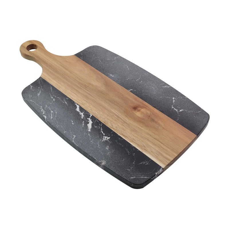 FarBoat Splicing Style Acacia Wood Marble Cutting Board For Steak Bread Fruit Cheese Salade 10 x 718 Black Marble