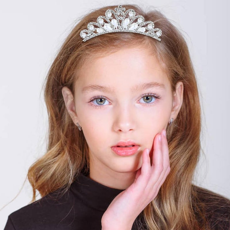 Cinaci 6 Pieces Decorative Wedding Birthday Party Prom Princess Dazzling Pearl Rhinestone Silver Metal Tiara Crown Hair Side Combs Slides Hair Accessories for Kids Teens Girls Women - Image 3