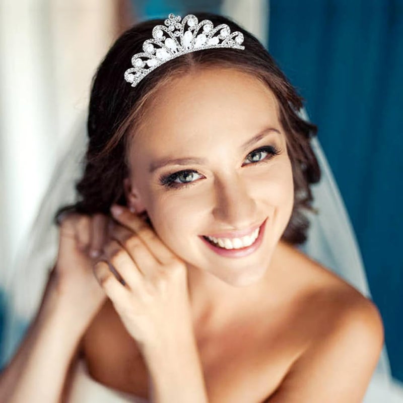Cinaci 6 Pieces Decorative Wedding Birthday Party Prom Princess Dazzling Pearl Rhinestone Silver Metal Tiara Crown Hair Side Combs Slides Hair Accessories for Kids Teens Girls Women - Image 4