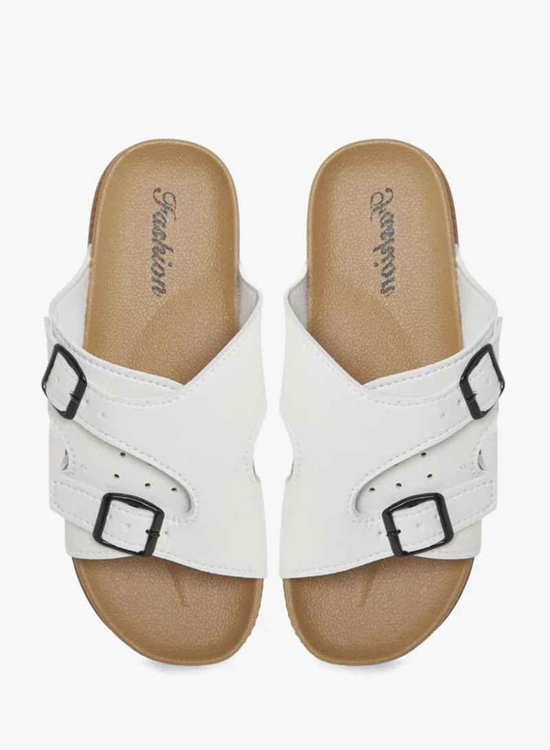 Styli White Men White Buckle Slide Sandals for Men | Best Price UAE