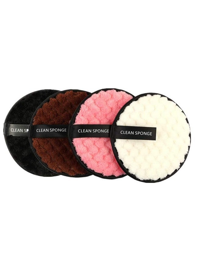 Quenchua 4 PCS Makeup Remover Pads Set Reusable Makeup Remover Pads, Rounds Soft Facial Cleansing Pad Towels Double-Side Washable Make Up Removing Multi-function (Black White Pink Brown) - Image 1