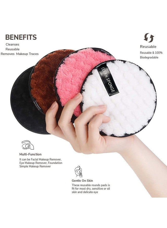 Quenchua 4 PCS Makeup Remover Pads Set Reusable Makeup Remover Pads, Rounds Soft Facial Cleansing Pad Towels Double-Side Washable Make Up Removing Multi-function (Black White Pink Brown) - Image 2
