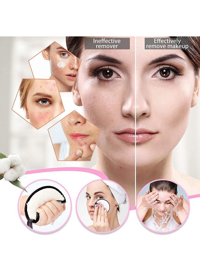 Quenchua 4 PCS Makeup Remover Pads Set Reusable Makeup Remover Pads, Rounds Soft Facial Cleansing Pad Towels Double-Side Washable Make Up Removing Multi-function (Black White Pink Brown) - Image 4