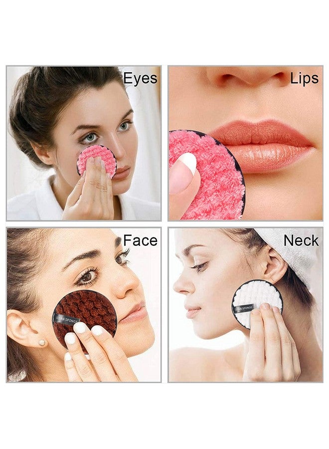 Quenchua 4 PCS Makeup Remover Pads Set Reusable Makeup Remover Pads, Rounds Soft Facial Cleansing Pad Towels Double-Side Washable Make Up Removing Multi-function (Black White Pink Brown) - Image 5