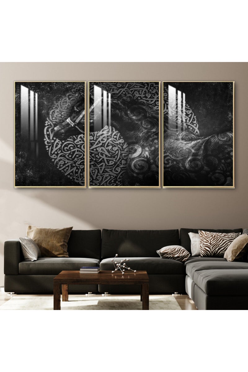 ماركتنا ثلاث لوحات جدارية خشبية بإطار وطبقة أكريليك شفافة - Image 1