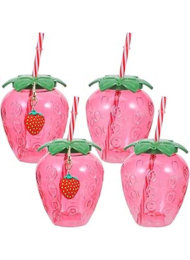 Kawaii Strawberry Plastic Cups with Lids and Straws 4 Pcs for Party Favors Beach Summer Drinks - Image 1