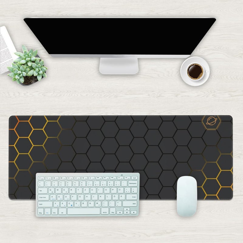 KOAIWPAE Desk Mat, Black Gold Honeycomb Technology Extended Gaming Mouse Pad Large, 31.5"x11.8" Big Mouse Pad with Non-Slip Base and Stitched Edge, Long Computer Keyboard Mouse Mat for Home Office Work - Image 2