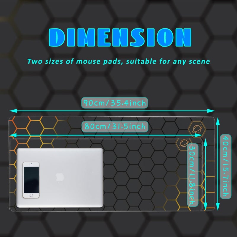 KOAIWPAE Desk Mat, Black Gold Honeycomb Technology Extended Gaming Mouse Pad Large, 31.5"x11.8" Big Mouse Pad with Non-Slip Base and Stitched Edge, Long Computer Keyboard Mouse Mat for Home Office Work - Image 4