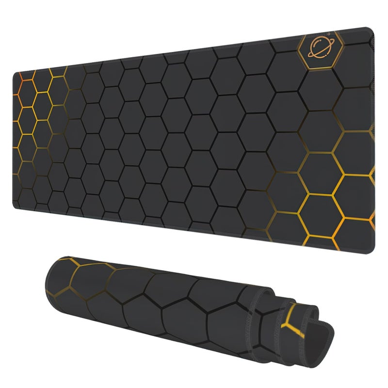 KOAIWPAE Desk Mat, Black Gold Honeycomb Technology Extended Gaming Mouse Pad Large, 31.5"x11.8" Big Mouse Pad with Non-Slip Base and Stitched Edge, Long Computer Keyboard Mouse Mat for Home Office Work - Image 1