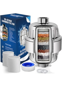 XICEN Shower Filter, 15 Stage Shower Head Filter , Showerhead Filter for Hard Water with 2 Replaceable Filter Cartridges, Universal Replaceable Shower Head Water Purifier to Remove Chlorine and Fluoride  - Image 1
