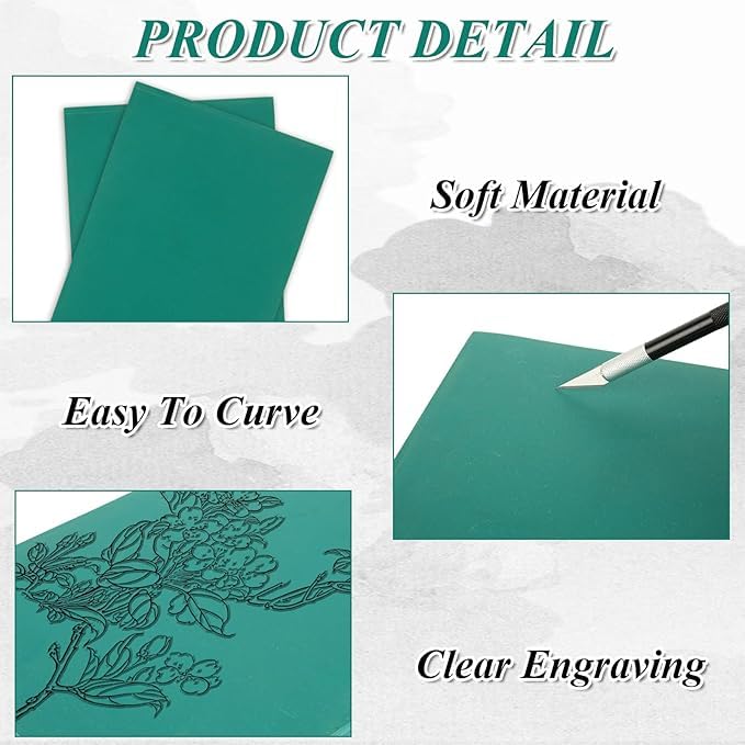 Luoshi Linoleum Block for Printmaking, 8 x 12 Inch Linoleum Blocks Green Linocut Block Linoleum Block Printing for Engraving Art Project Printmaking Stamp Carving Block (Only One Sheet) - Image 3