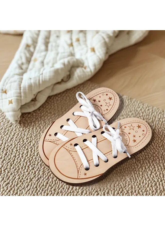 Wooden Shoe Lacing Busy Board Educational Toy Motor Skills Hand Eye Coordination Gift - Image 5