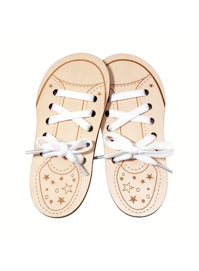 Wooden Shoe Lacing Busy Board Educational Toy Motor Skills Hand Eye Coordination Gift - Image 1