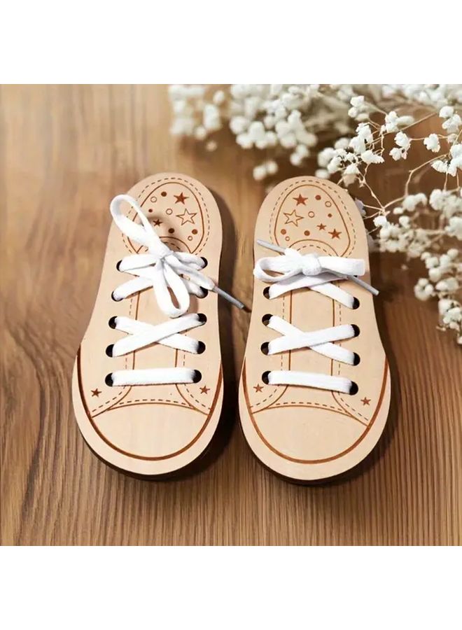 Wooden Shoe Lacing Busy Board Educational Toy Motor Skills Hand Eye Coordination Gift - Image 2