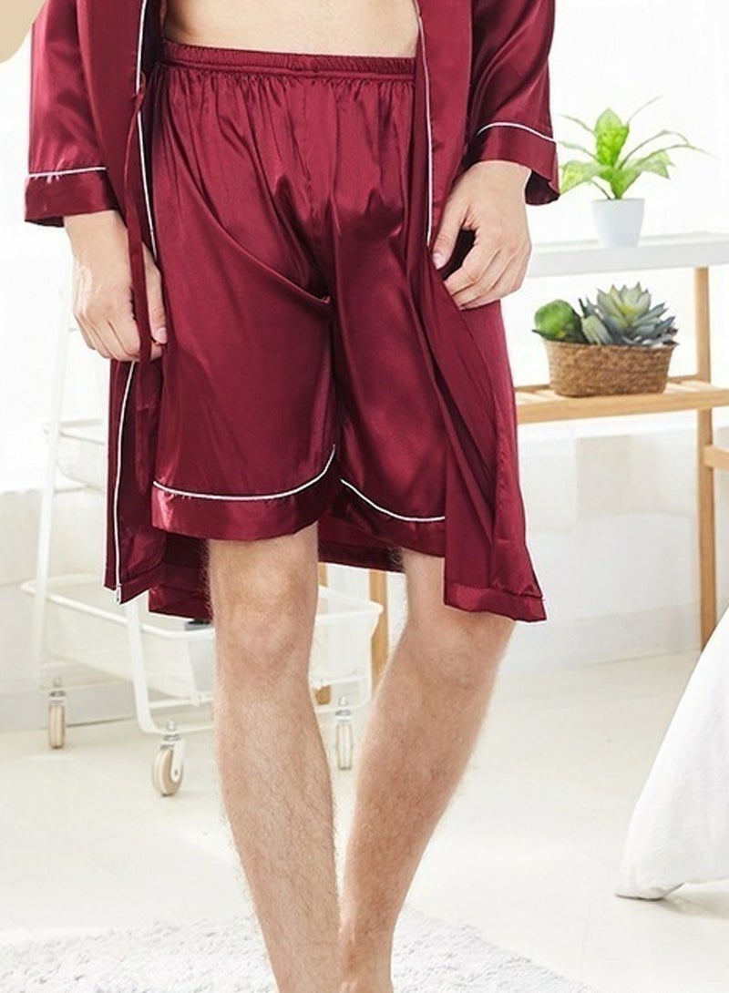 Loquat Men's Skin-Friendly Pajamas Shorts Loose Bottoms Sleep Pants Loungewear Wine Red 