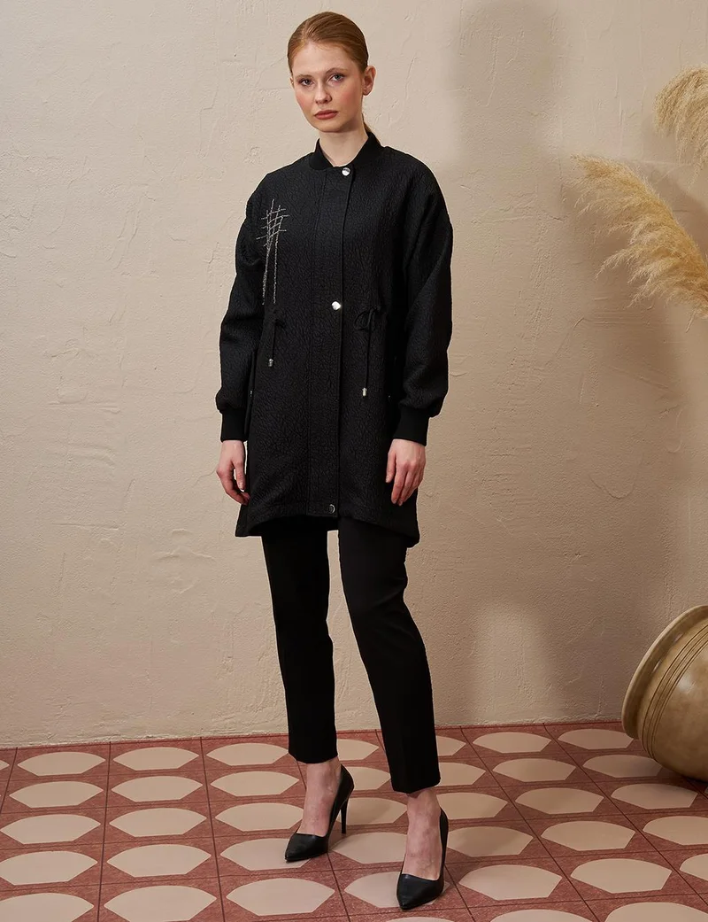 Kayra Belted Quilted Jacket Black
