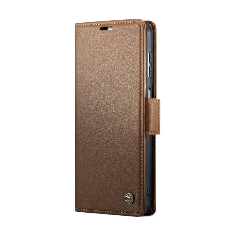 غطاء واقي بملمس جلد لـ Samsung S26 Ultra / Samsung S26 باللون بني بوظيفة حامل مع حامل بطاقات وحامل قابل للطي مع مقاوم للصدمات مع مقاومة السقوط للاستخدام المتكرر للاستخدام اليومي - Image 1