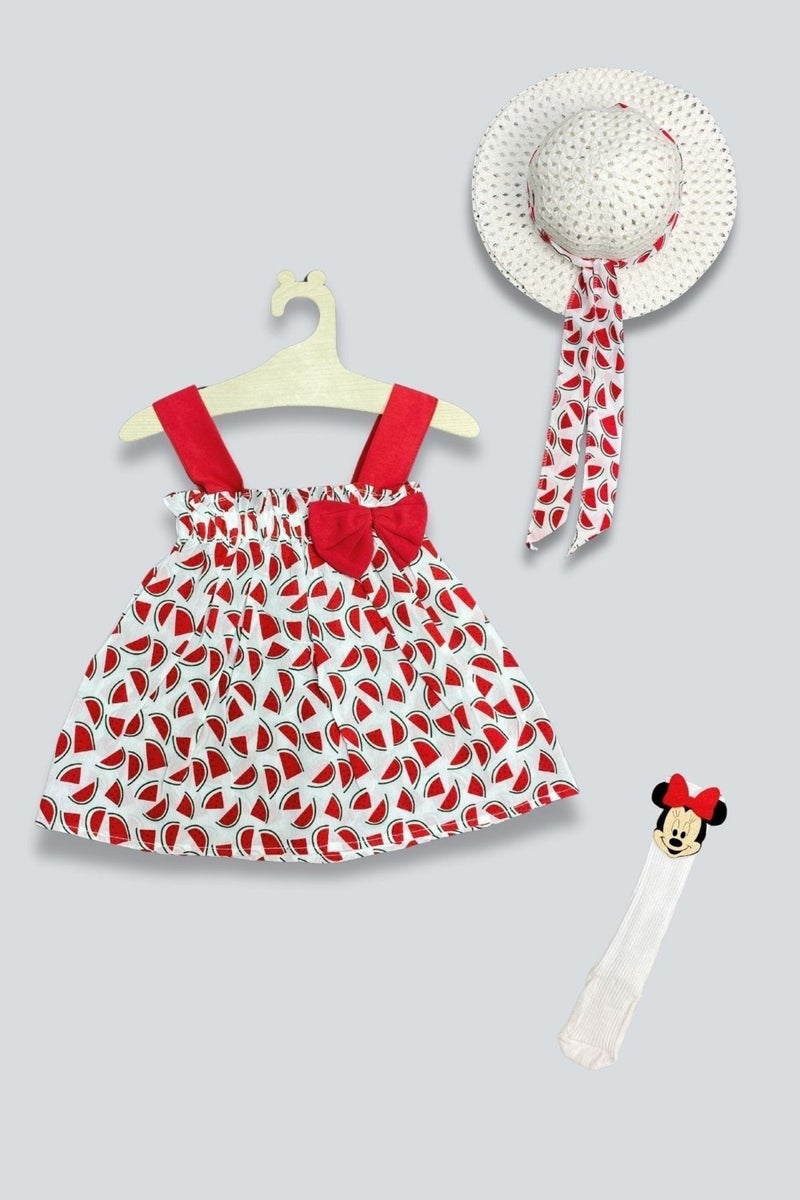 Adabebek Watermelon Patterned Mickey Socks Dress Set