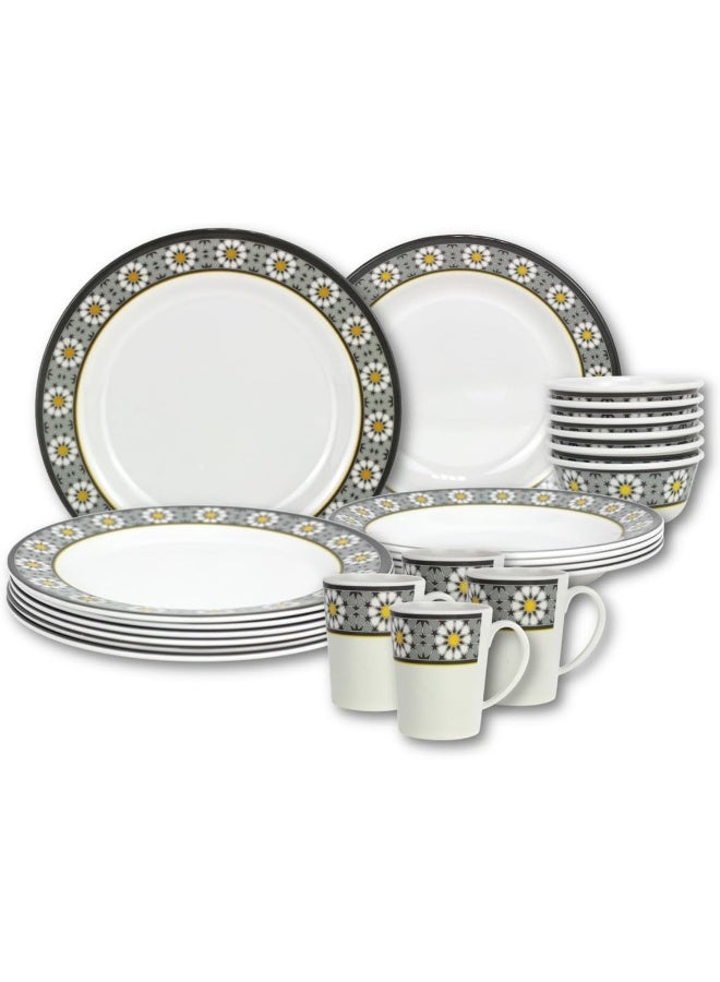 Melrich 24-Piece Melamine Dinner Set With 6 X 25 Cm Dinner Plate, 4 X 20 Cm Soup Plate, 4 X 13 Cm Rice Bowl, 4 Water Mug, Serves 6, White - Image 1