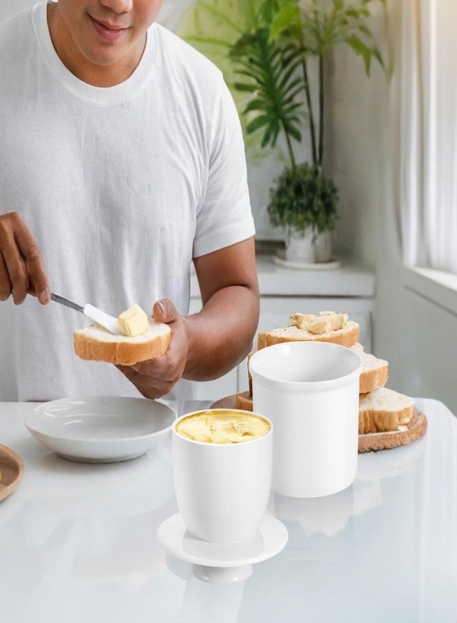 Flexzion Porcelain Butter Crock Keeper - French Ceramic for Butter Dish Bell with Lid & Water Sealed Bowl Holder for Gift Tabletop Kitchen Cafe Retro Collection Farmhouse Decor (White) - Image 3