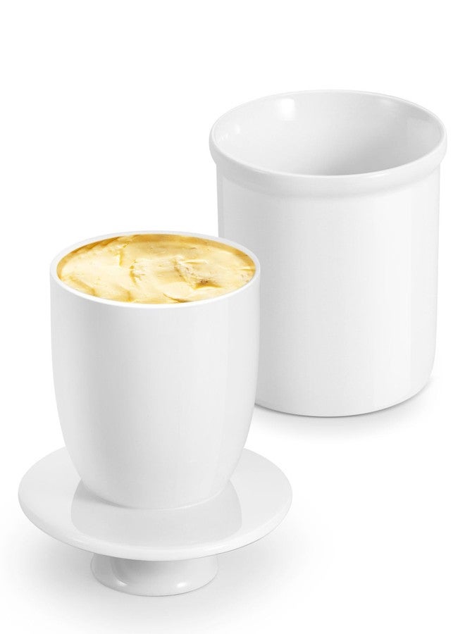 Flexzion Porcelain Butter Crock Keeper - French Ceramic for Butter Dish Bell with Lid & Water Sealed Bowl Holder for Gift Tabletop Kitchen Cafe Retro Collection Farmhouse Decor (White) - Image 1