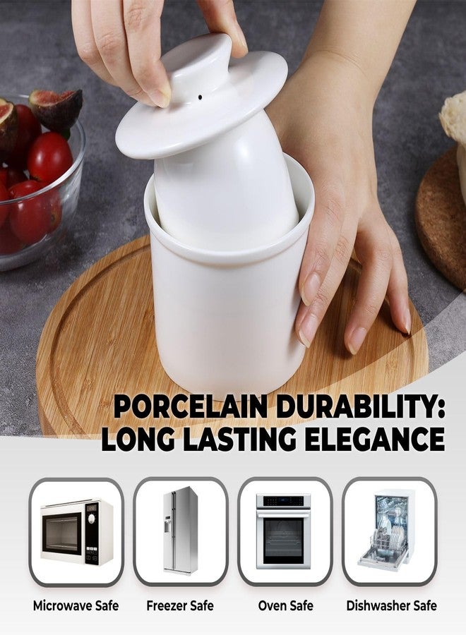 Flexzion Porcelain Butter Crock Keeper - French Ceramic for Butter Dish Bell with Lid & Water Sealed Bowl Holder for Gift Tabletop Kitchen Cafe Retro Collection Farmhouse Decor (White) - Image 4