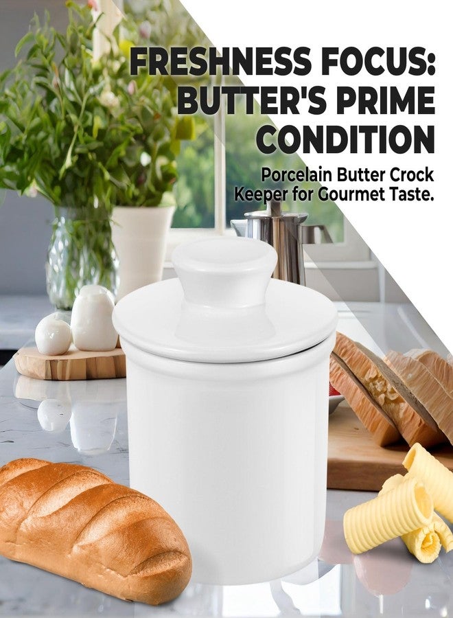 Flexzion Porcelain Butter Crock Keeper - French Ceramic for Butter Dish Bell with Lid & Water Sealed Bowl Holder for Gift Tabletop Kitchen Cafe Retro Collection Farmhouse Decor (White) - Image 2