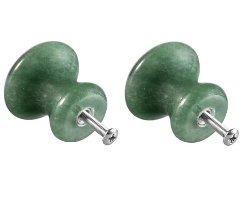 Rockcloud Pack of 2 Crystal Stone Cabinet Knobs with Screws Drawer Pull Handle for Cupboard Wardrobe Home Office Decoration Green Aventurine - Image 1