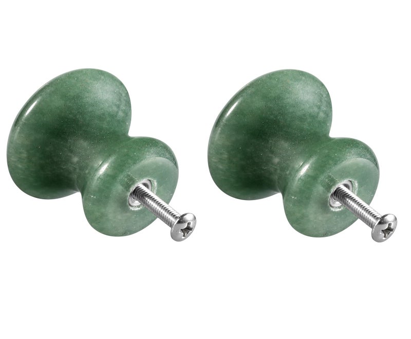 Rockcloud Pack of 2 Crystal Stone Cabinet Knobs with Screws Drawer Pull Handle for Cupboard Wardrobe Home Office Decoration Green Aventurine - Image 2