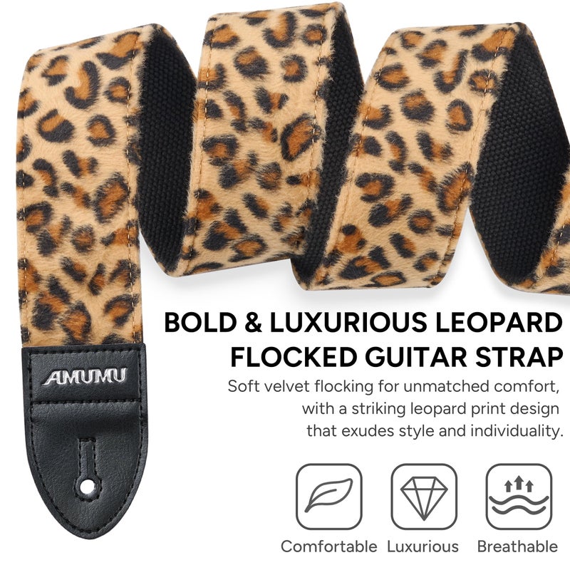 Amumu Leopard Flocked Velvet Guitar Strap with Microfiber Leather Ends, Fits Acoustic, Bass, and Electric Guitar - Guitar Accessories - Image 4