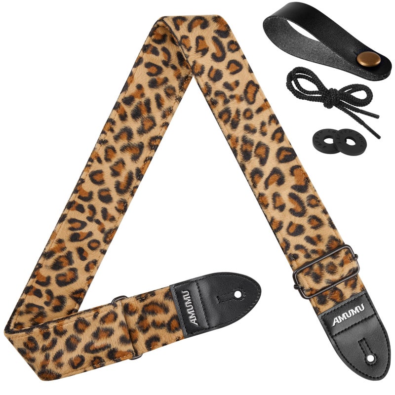 Amumu Leopard Flocked Velvet Guitar Strap with Microfiber Leather Ends, Fits Acoustic, Bass, and Electric Guitar - Guitar Accessories - Image 1