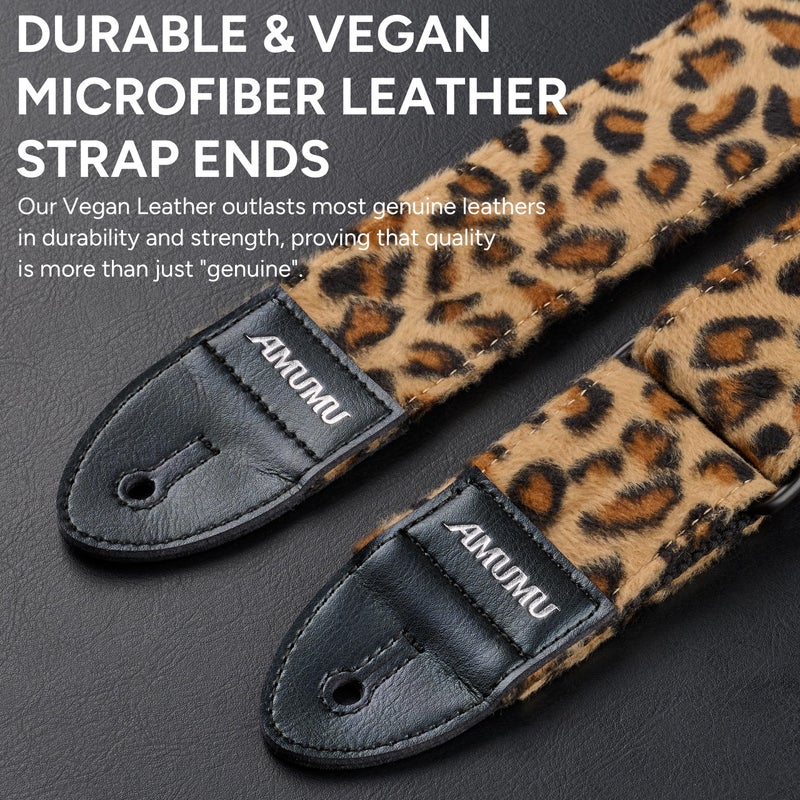 Amumu Leopard Flocked Velvet Guitar Strap with Microfiber Leather Ends, Fits Acoustic, Bass, and Electric Guitar - Guitar Accessories - Image 5