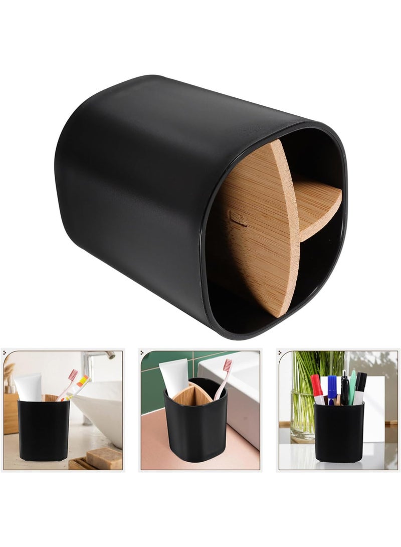 Bamboo Toothbrush Holder for Bathrooms, 3 Slots Toothbrush and Toothpaste Holder Bathroom Counter Organizer for Electric Toothbrushes, Floss, Razors (Black) - Image 5