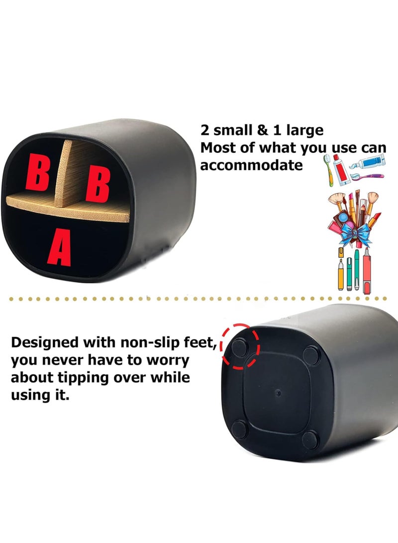 Bamboo Toothbrush Holder for Bathrooms, 3 Slots Toothbrush and Toothpaste Holder Bathroom Counter Organizer for Electric Toothbrushes, Floss, Razors (Black) - Image 2